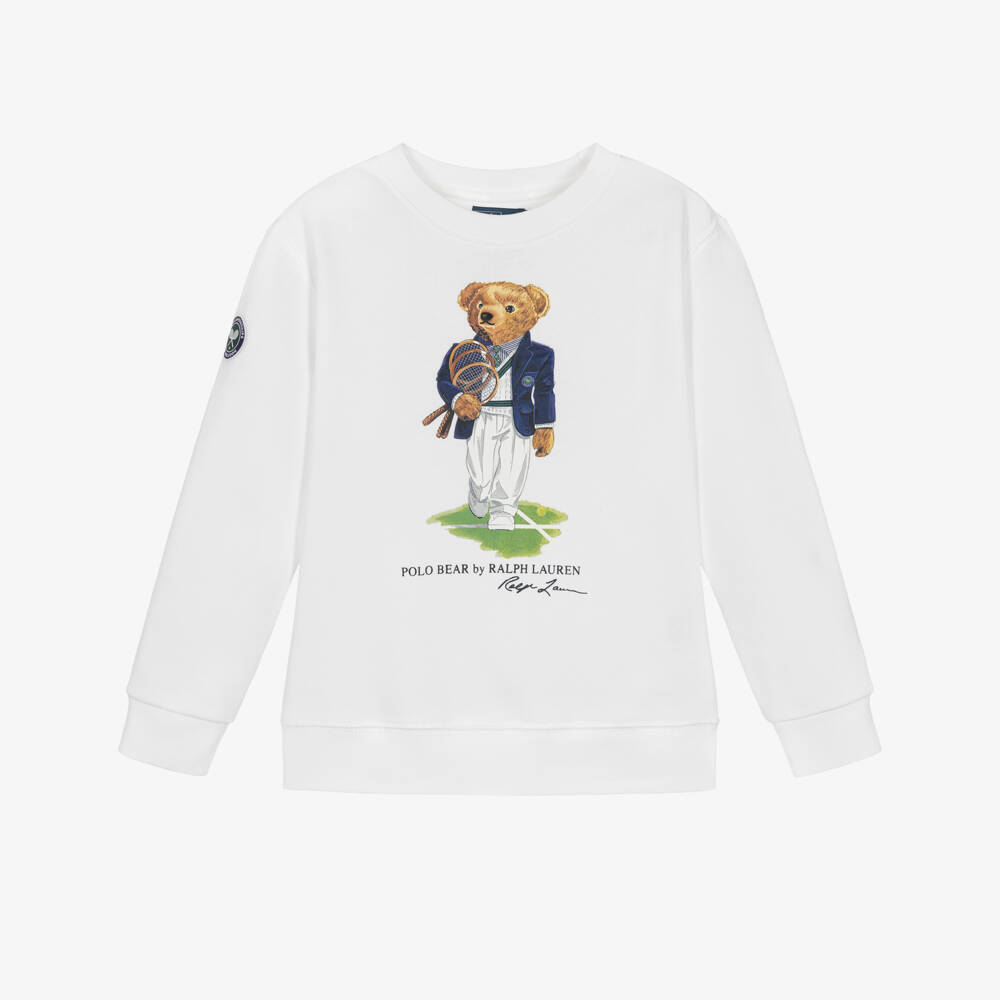 Ralph Lauren-Boys White Wimbledon Collection Sweatshirt with Polo Bear | Childrensalon