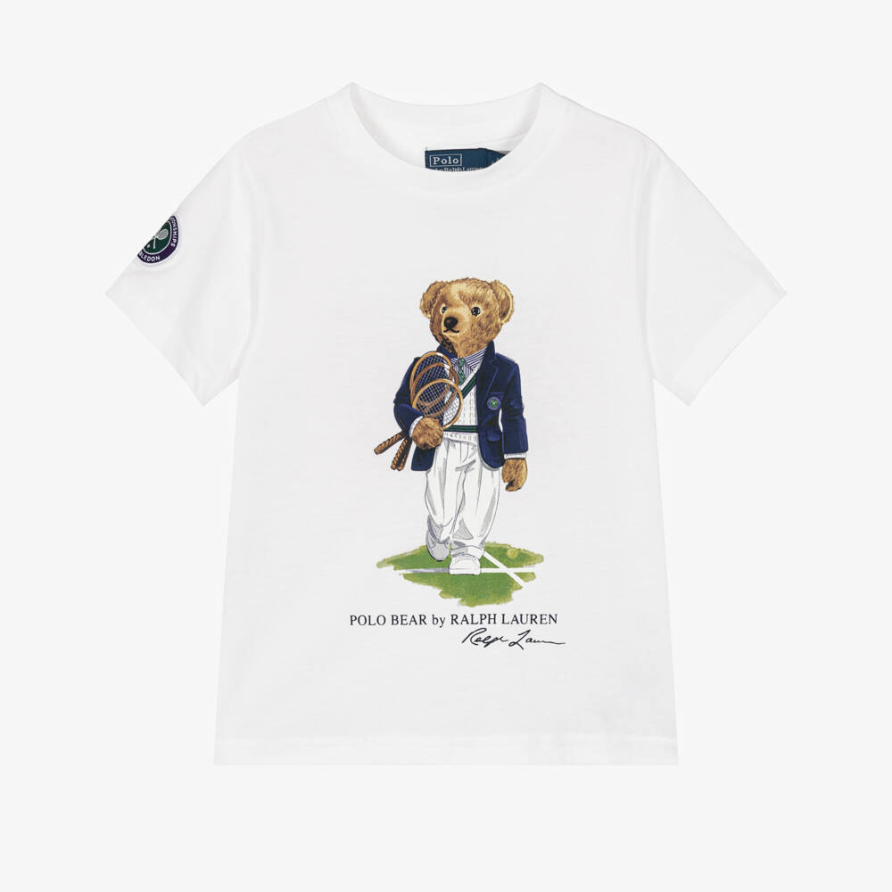 Ralph Lauren-Boys White Wimbledon Collection T-Shirt with Polo Bear | Childrensalon