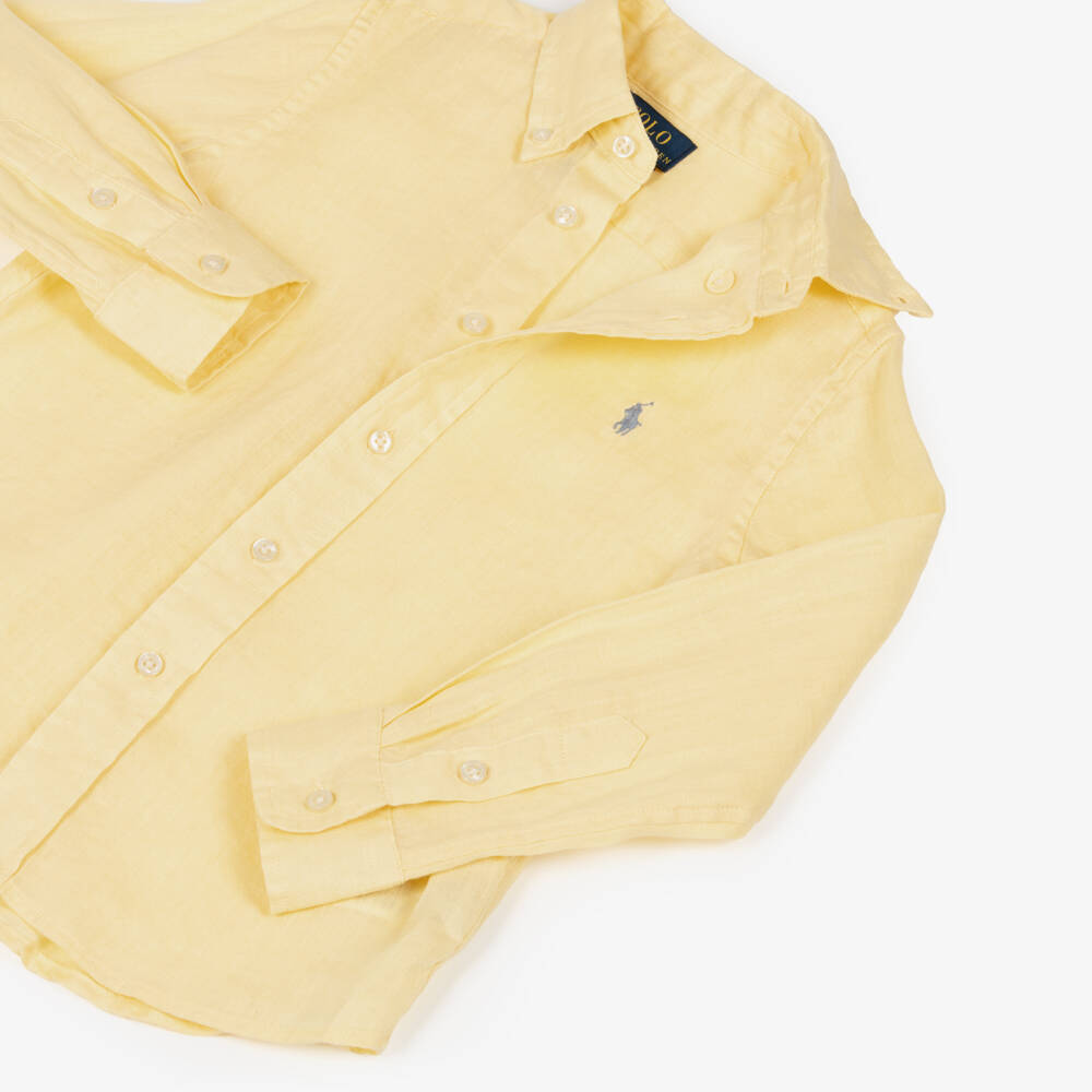 Ralph Lauren-Boys Yellow Linen Button-Down Collar Shirt | Childrensalon