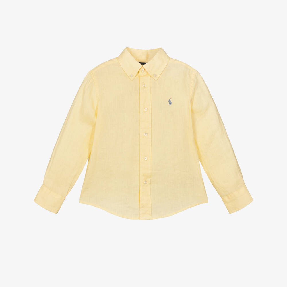 Ralph Lauren-Boys Yellow Linen Button-Down Collar Shirt | Childrensalon