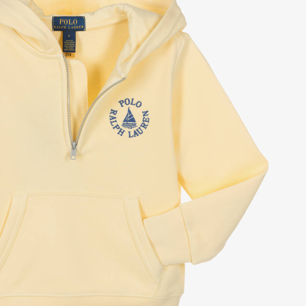 Ralph Lauren-توب بربع سحاب قطن جيرسي لون أصفر للأولاد | Childrensalon