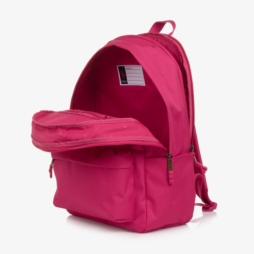 Ralph Lauren-Bright Pink Canvas Pony Logo Backpack (45cm) | Childrensalon