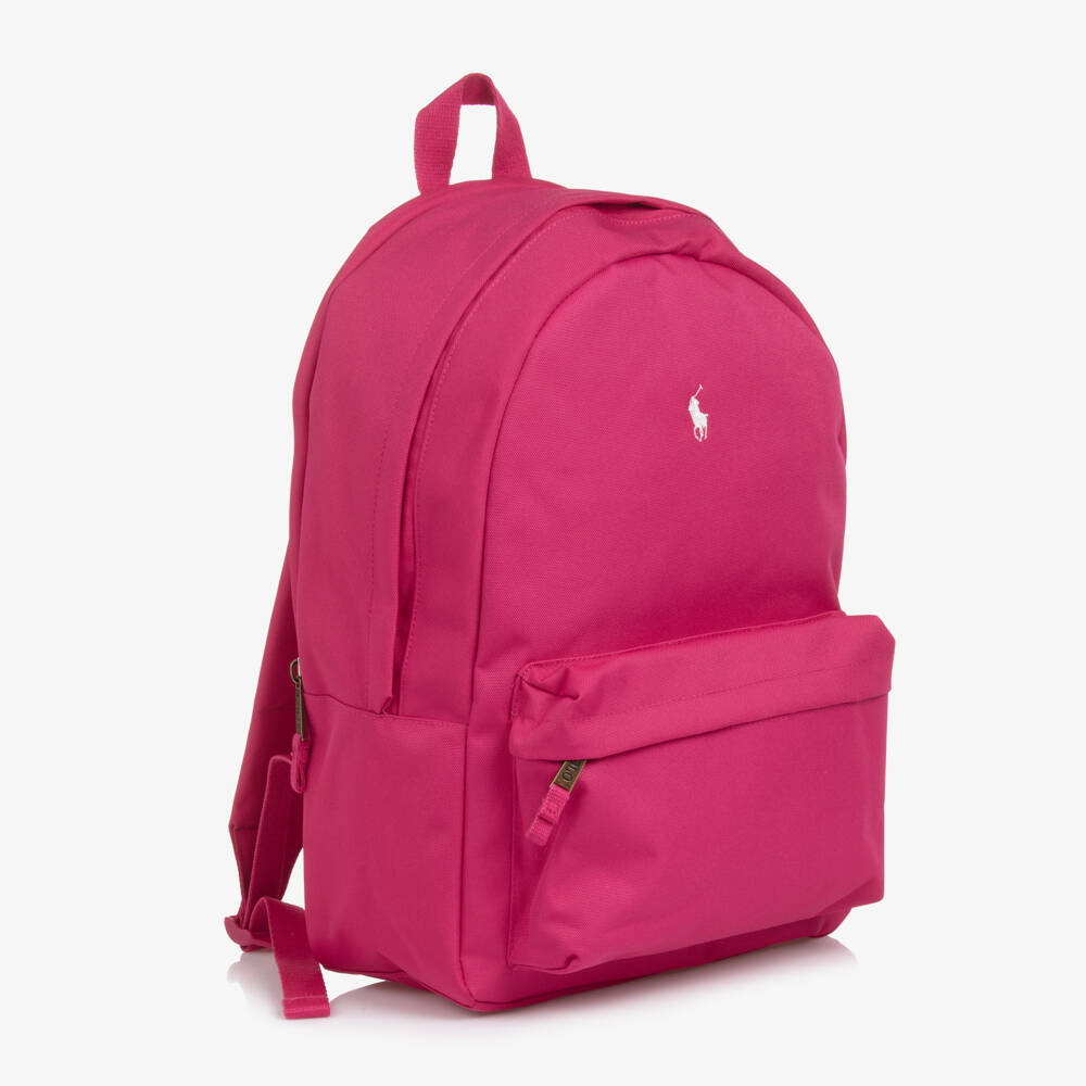 Ralph Lauren-Bright Pink Canvas Pony Logo Backpack (45cm) | Childrensalon