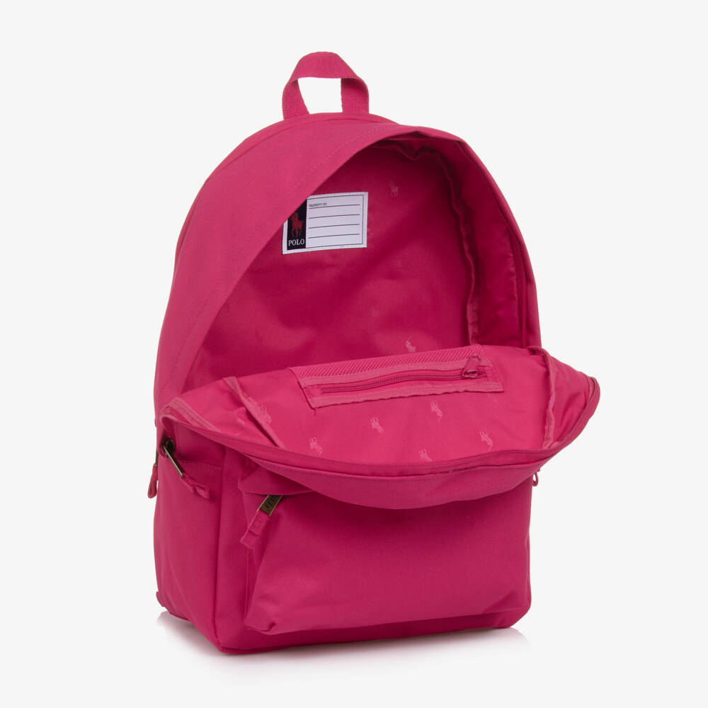Ralph Lauren-Bright Pink Canvas Pony Logo Backpack (45cm) | Childrensalon