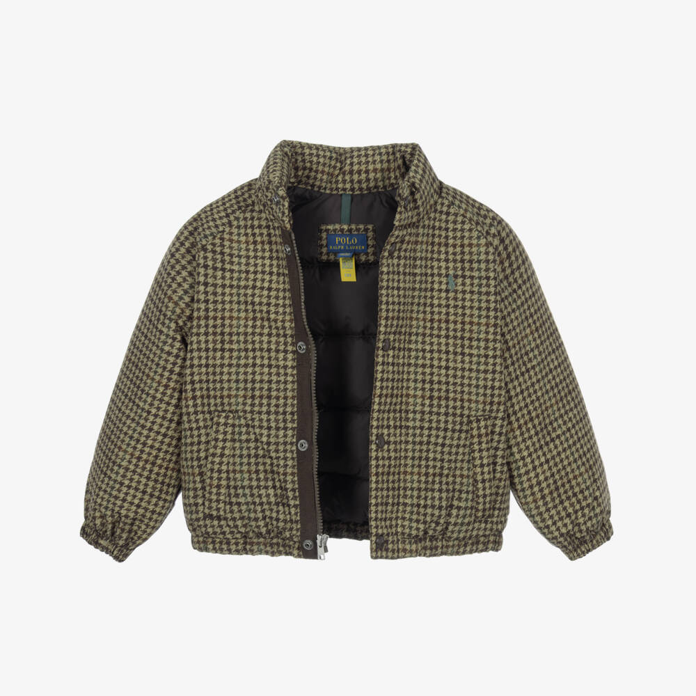 Ralph Lauren-Brown Tweed-Print Down Padded Jacket | Childrensalon