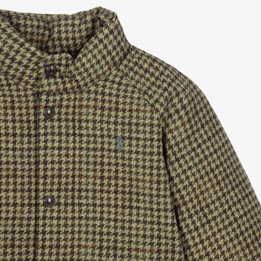Ralph Lauren-Brown Tweed-Print Down Padded Jacket | Childrensalon