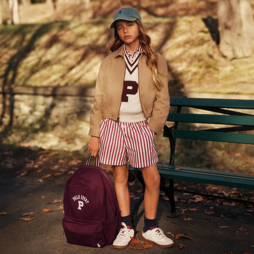 Ralph Lauren-حقيبة ظهر بولو رياضية لون برغندي (43 سم) | Childrensalon