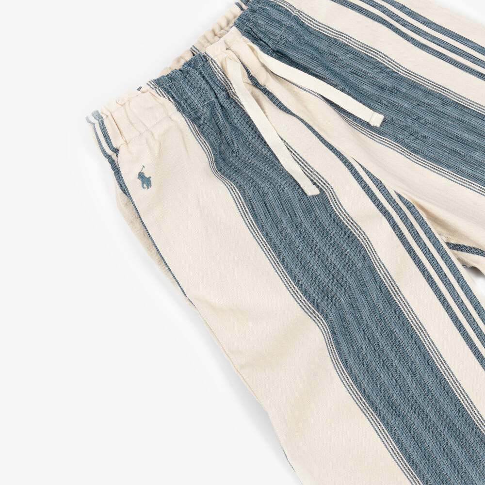 Ralph Lauren-Брюки бежево-синие в полоску из хлопка для девочек | Childrensalon