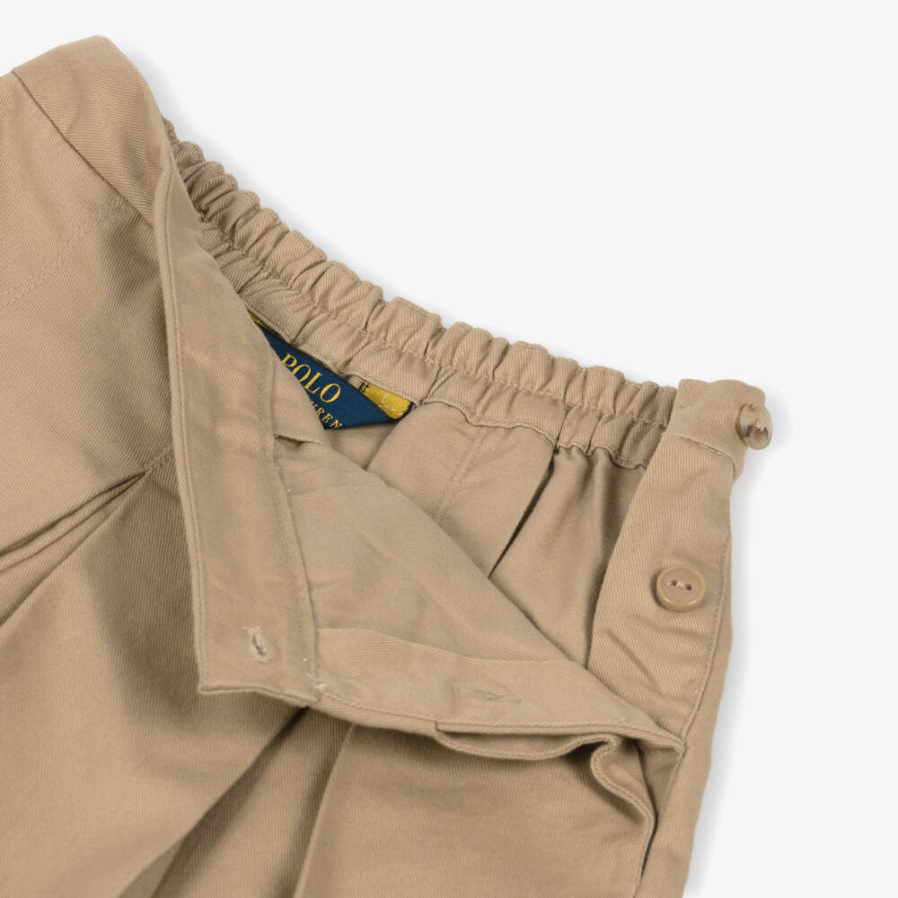 Ralph Lauren-Girls Beige Cotton Box Pleated Shorts | Childrensalon