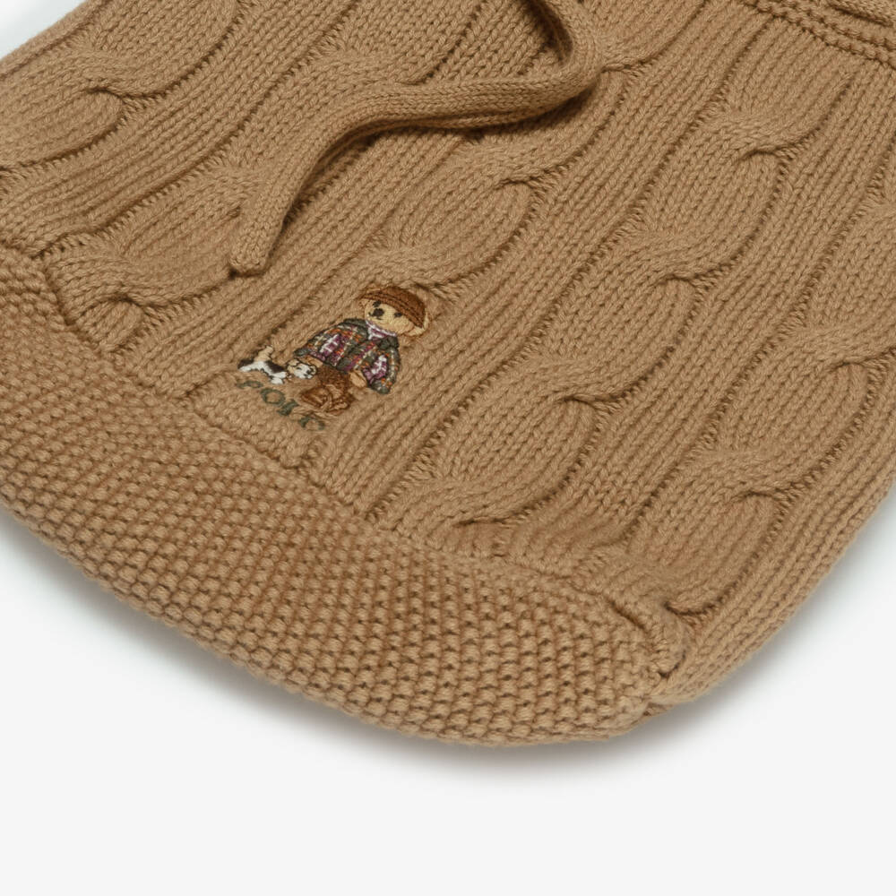 Ralph Lauren-Girls Beige Cotton Cable-Knit Bucket Bag (27cm) | Childrensalon