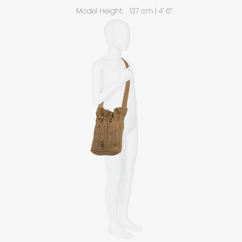 Ralph Lauren-Girls Beige Cotton Cable-Knit Bucket Bag (27cm) | Childrensalon