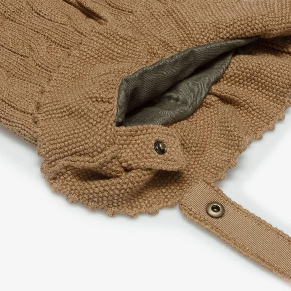 Ralph Lauren-Girls Beige Cotton Cable-Knit Bucket Bag (27cm) | Childrensalon