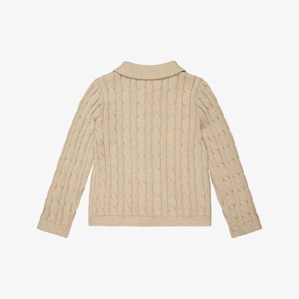 Ralph Lauren-Girls Beige Cotton Cable-Knit Cardigan | Childrensalon