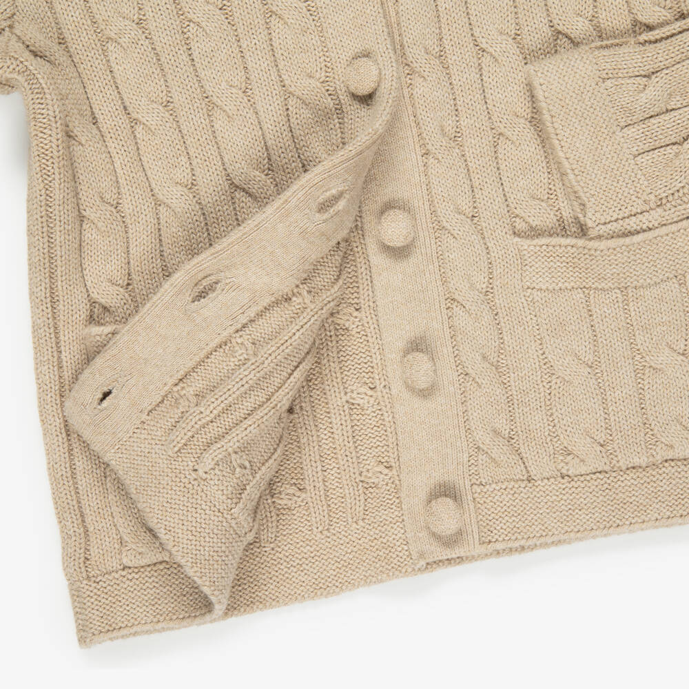 Ralph Lauren-Girls Beige Cotton Cable-Knit Cardigan | Childrensalon