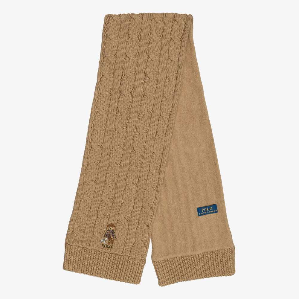 Ralph Lauren-Girls Beige Cotton Polo Bear Scarf | Childrensalon
