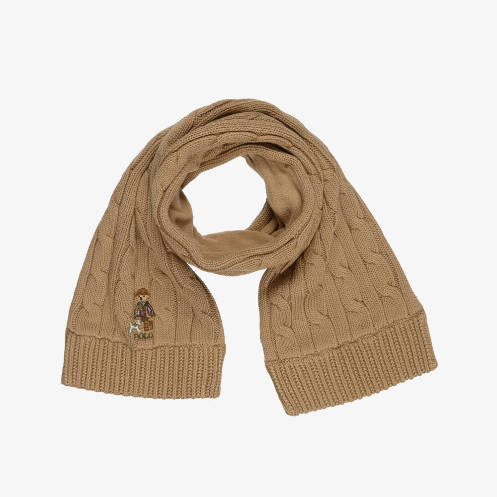 Ralph Lauren-Girls Beige Cotton Polo Bear Scarf | Childrensalon