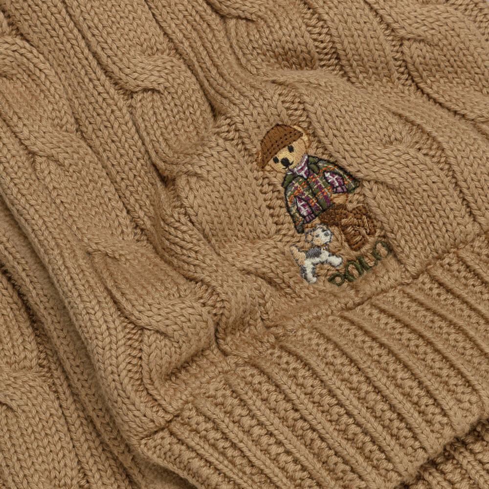 Ralph Lauren-Girls Beige Cotton Polo Bear Scarf | Childrensalon
