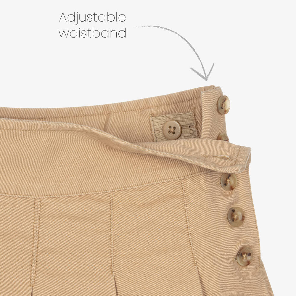 Ralph Lauren-Girls Beige Cotton Twill Pleated Skirt | Childrensalon