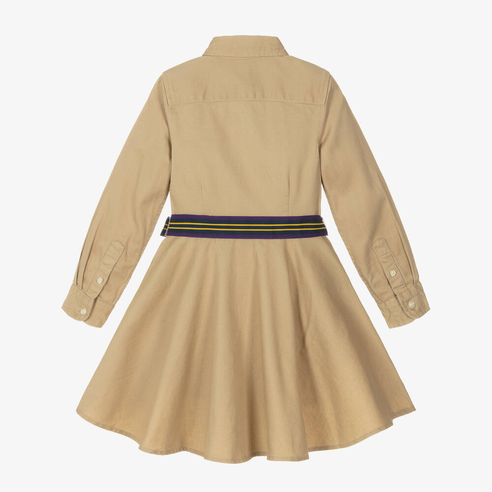 Ralph Lauren-Girls Beige Cotton Twill Shirt Dress | Childrensalon