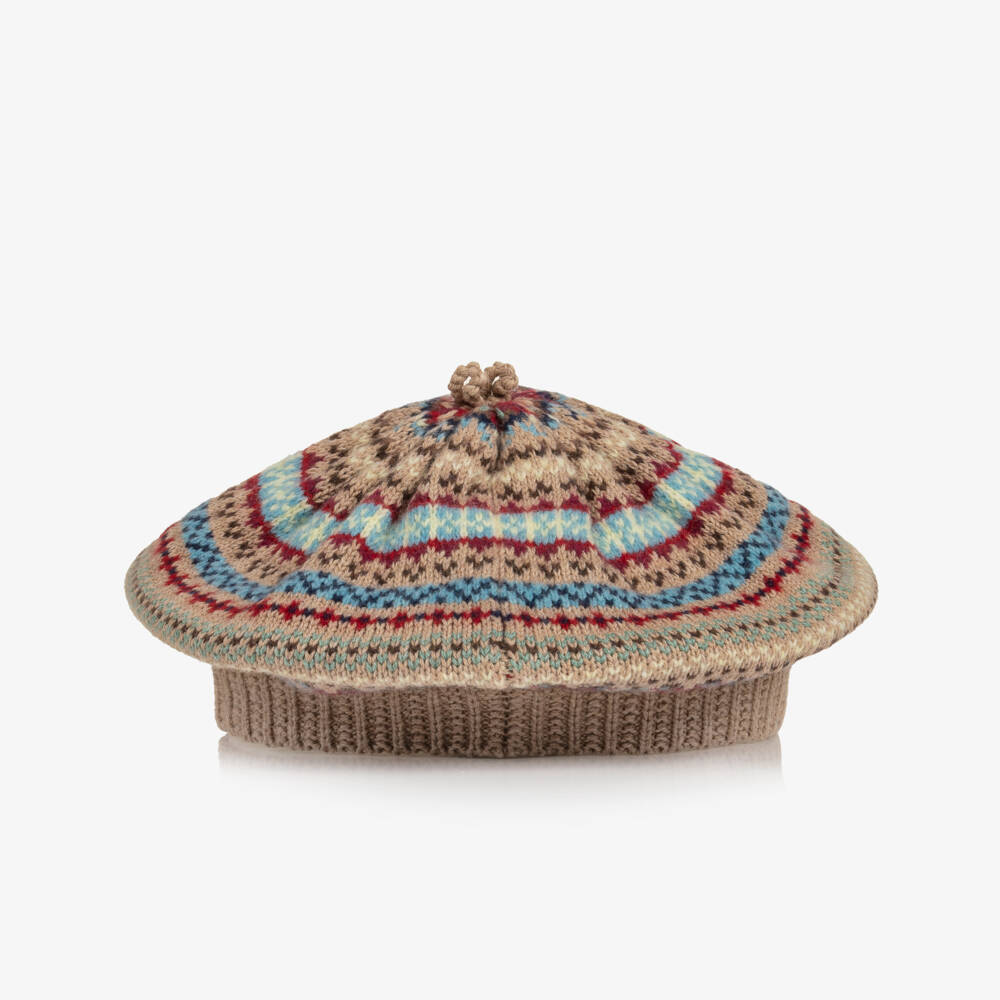 Ralph Lauren-Girls Beige Fair Isle Knit Beret | Childrensalon