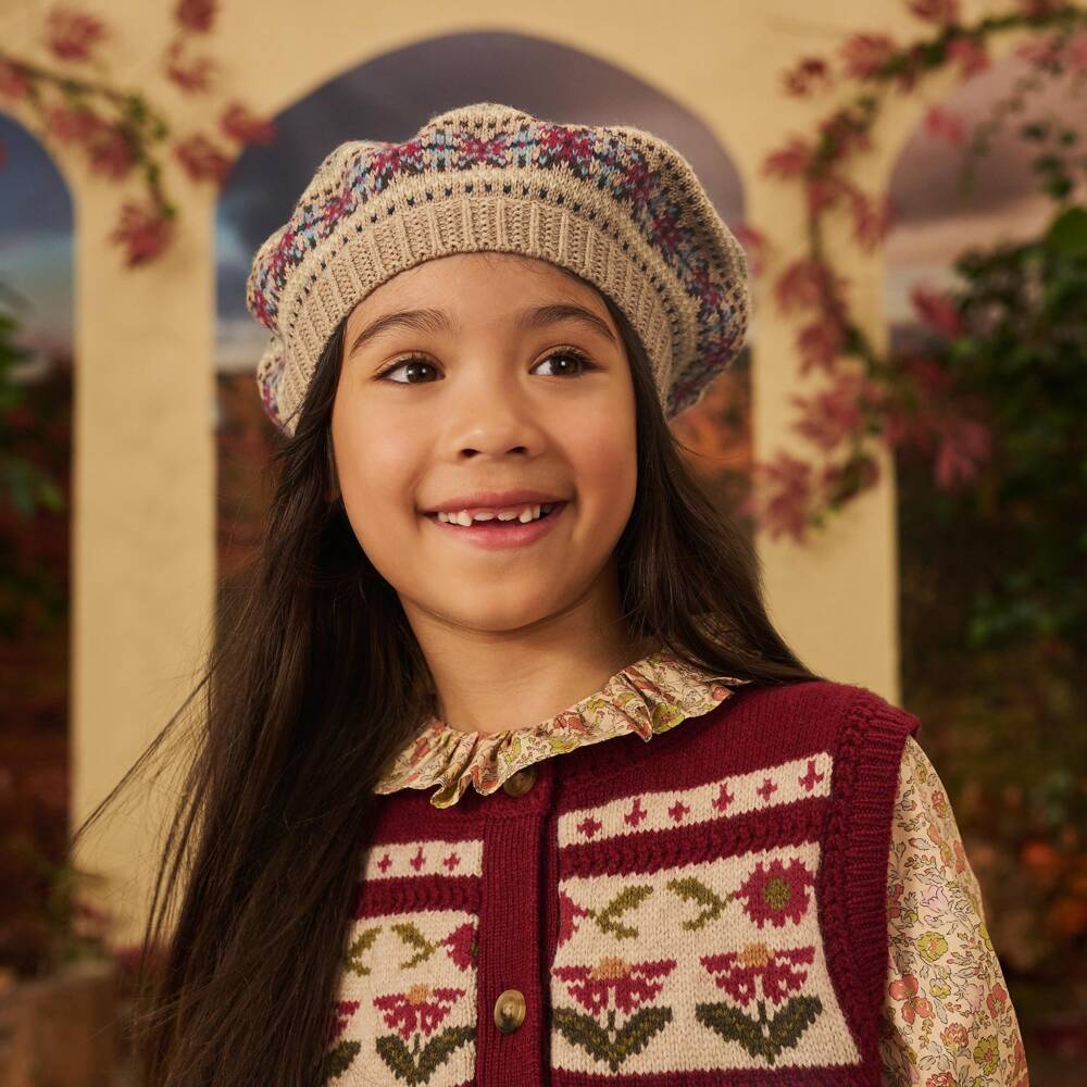 Ralph Lauren-Girls Beige Fair Isle Knit Beret | Childrensalon