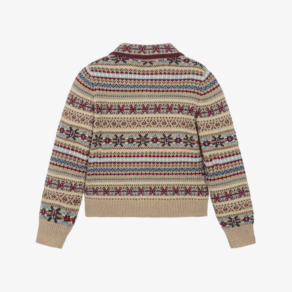 Ralph Lauren-Girls Beige Fair Isle Knit Cardigan | Childrensalon