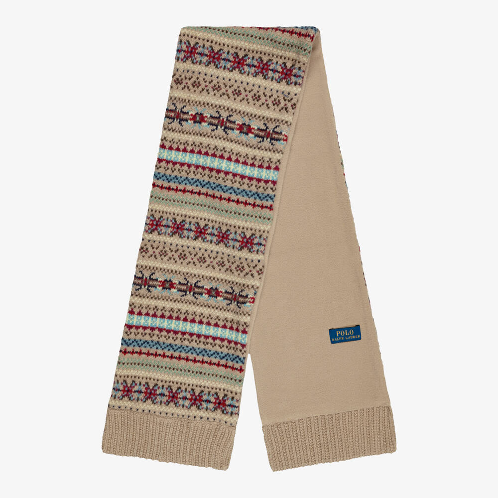 Ralph Lauren-Girls Beige Fair Isle Knit Scarf | Childrensalon