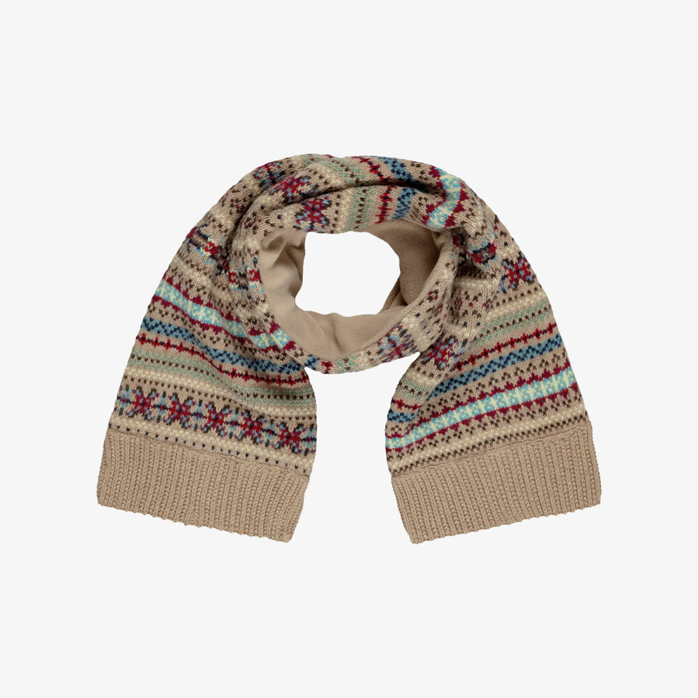 Ralph Lauren-Girls Beige Fair Isle Knit Scarf | Childrensalon
