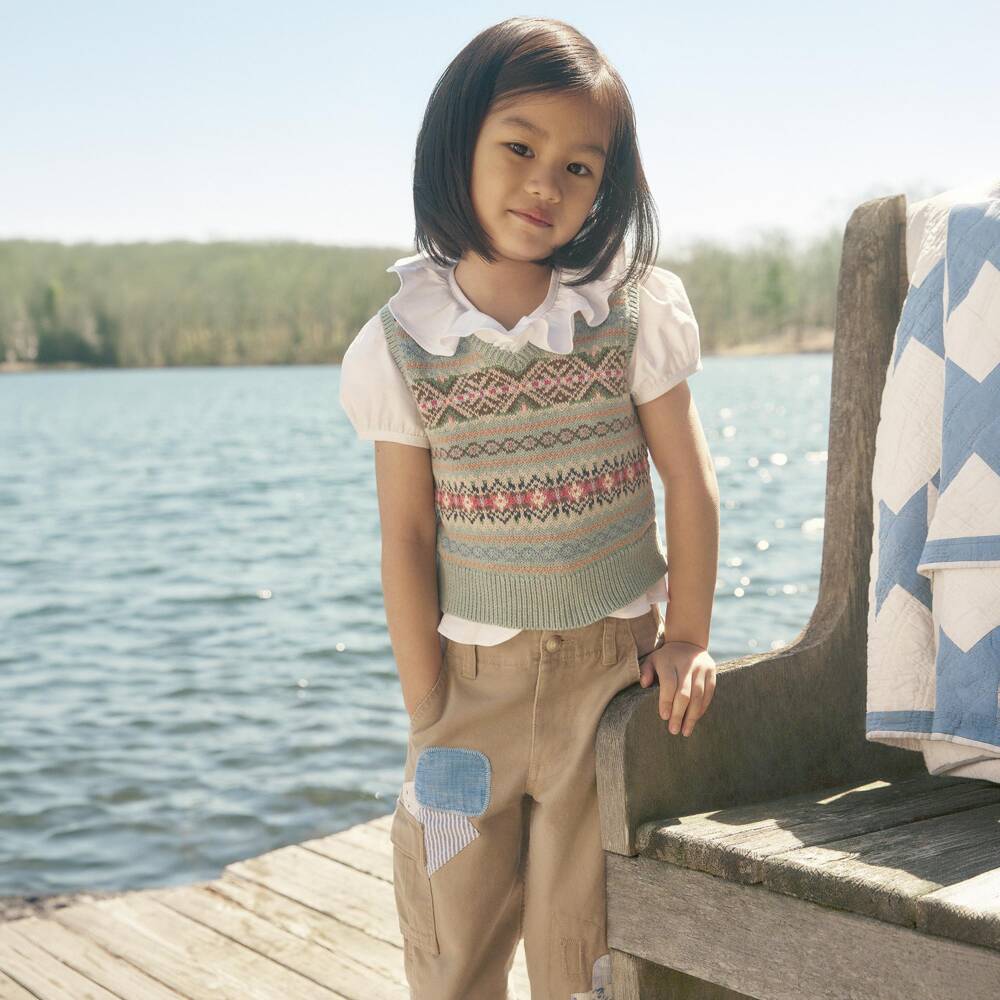 Ralph Lauren-Girls Beige Patchwork Cargo Trousers | Childrensalon