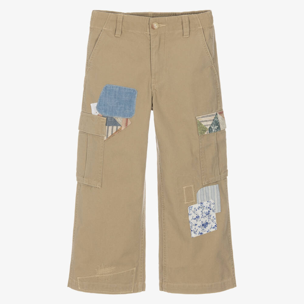 Ralph Lauren-Girls Beige Patchwork Cargo Trousers | Childrensalon