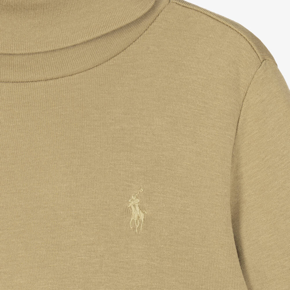 Ralph Lauren-Girls Beige Roll Neck Top with Pony Embroidery | Childrensalon