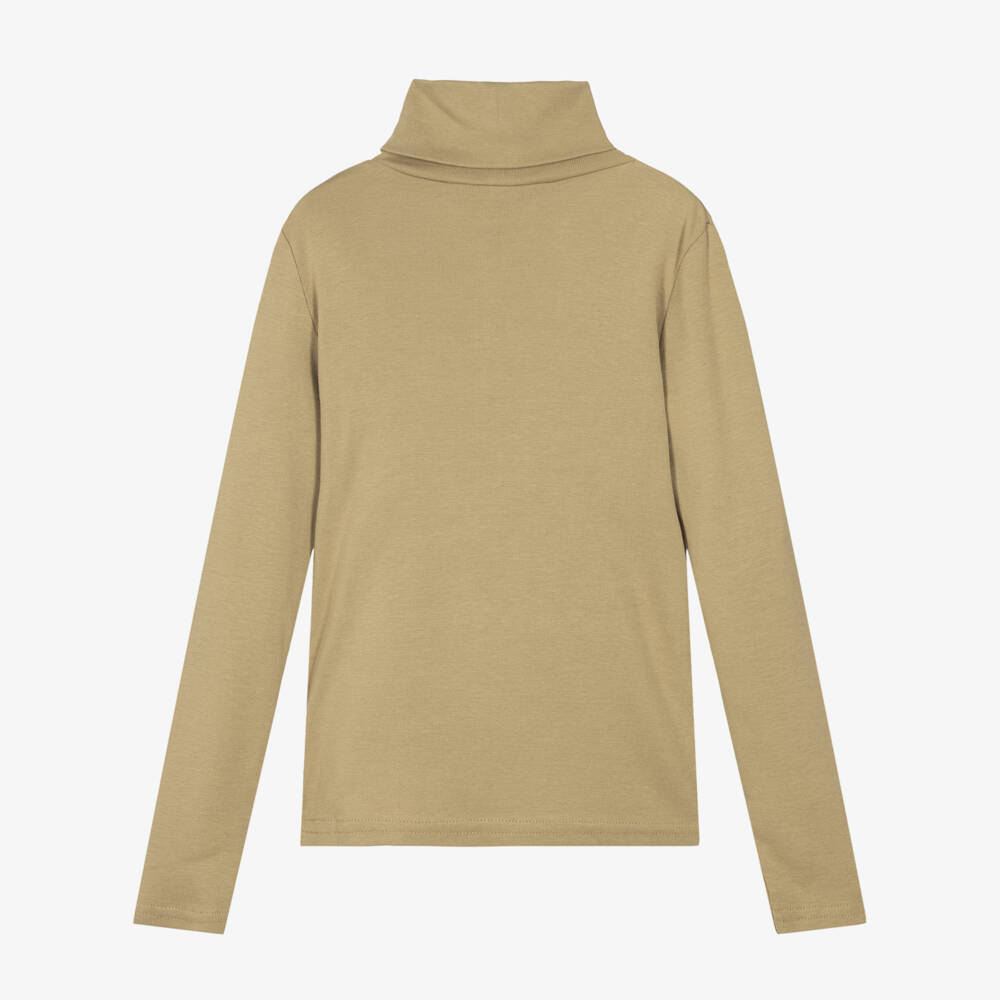 Ralph Lauren-Girls Beige Roll Neck Top with Pony Embroidery | Childrensalon