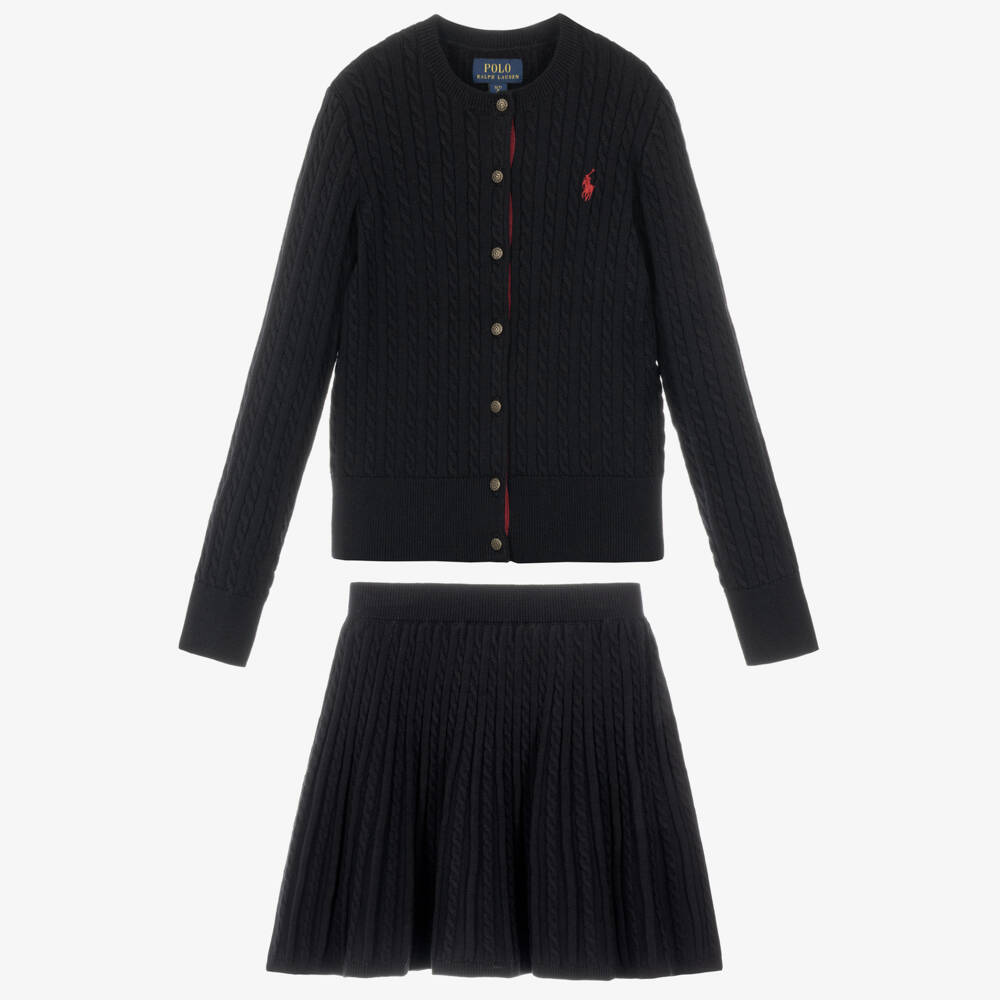 Ralph Lauren-Girls Black Cable Knit Skirt Set | Childrensalon