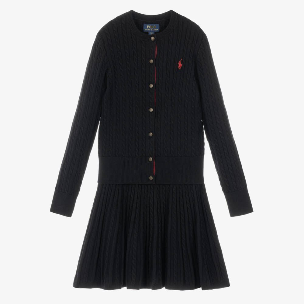 Ralph Lauren-Girls Black Cable Knit Skirt Set | Childrensalon