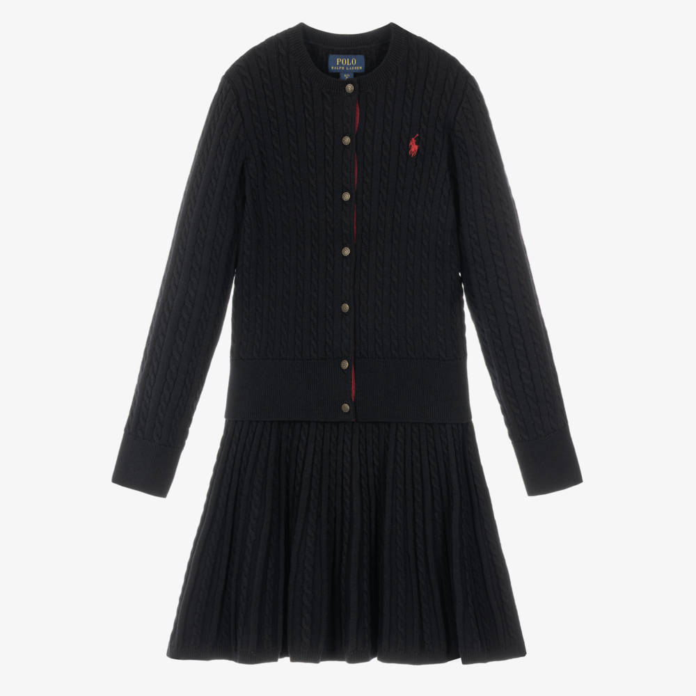 Ralph Lauren-Girls Black Cable Knit Skirt Set | Childrensalon