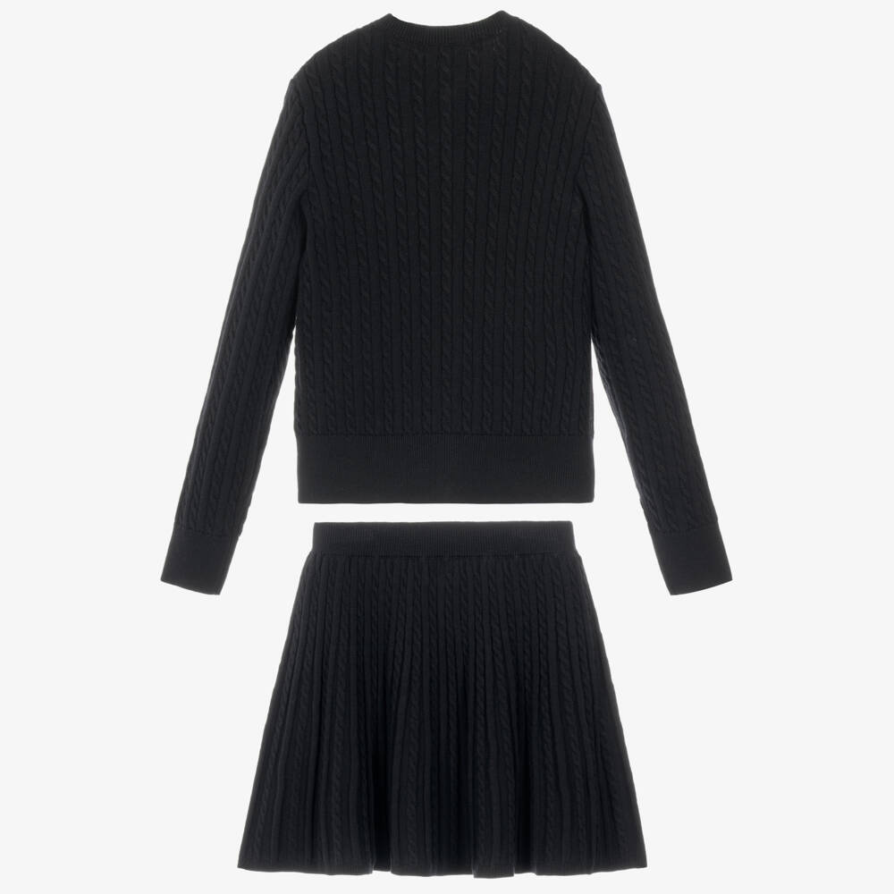 Ralph Lauren-Girls Black Cable Knit Skirt Set | Childrensalon