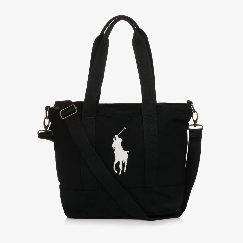 Ralph Lauren-Girls Black Canvas Pony Logo Tote Bag (43cm) | Childrensalon