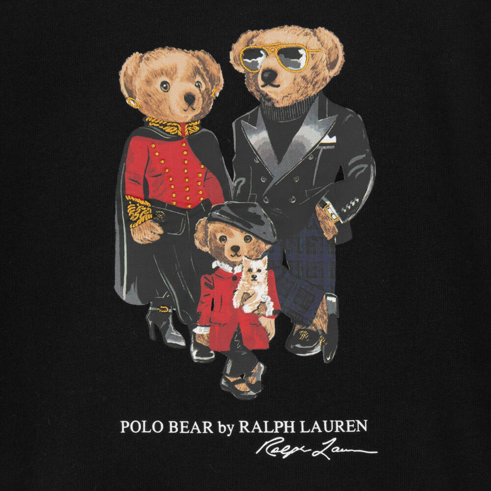 Ralph Lauren-Girls Black Christmas Polo Bear Sweatshirt | Childrensalon