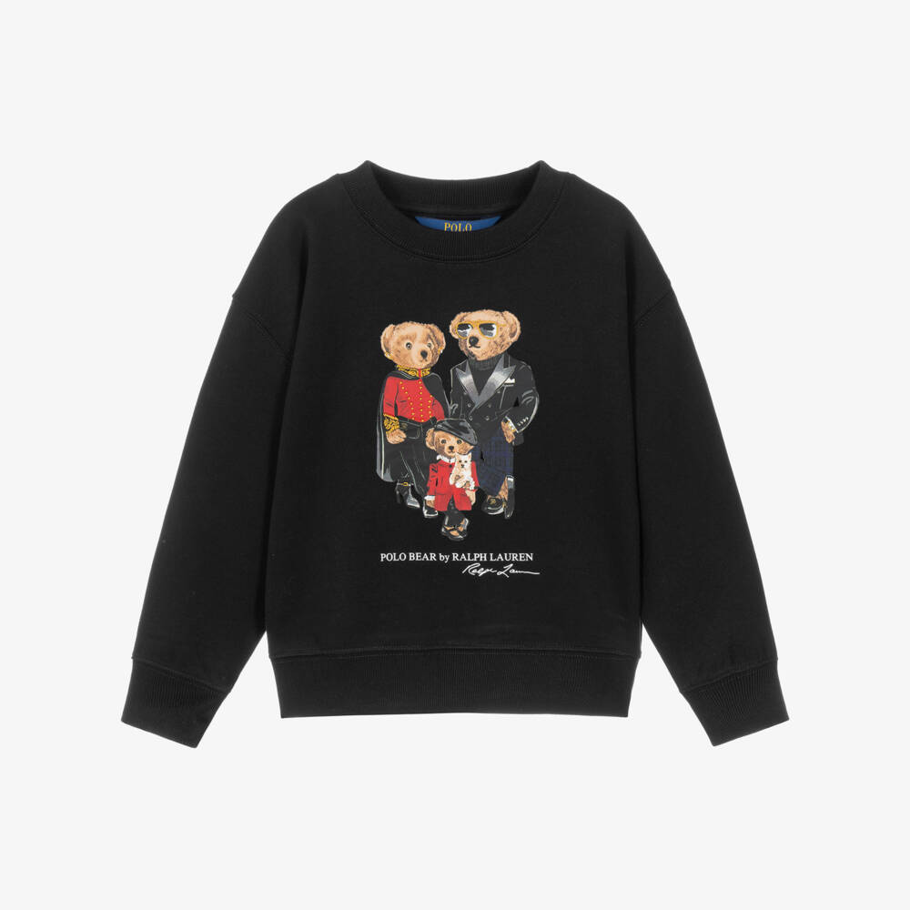 Ralph Lauren-Girls Black Christmas Polo Bear Sweatshirt | Childrensalon