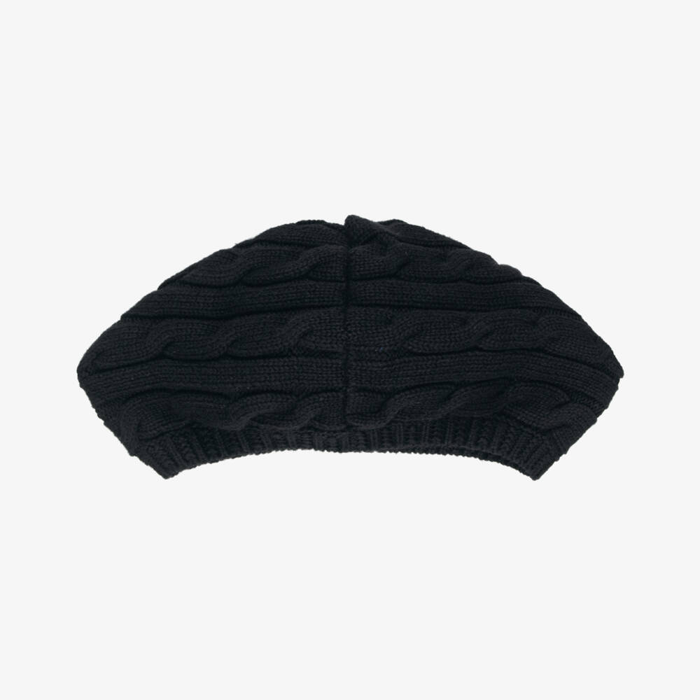 Ralph Lauren-Girls Black Equestrian Polo Bear Beret & Scarf Set | Childrensalon