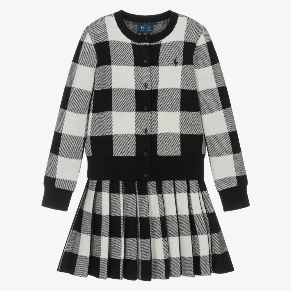 Ralph Lauren-Girls Black & White Pure Wool Knit Skirt Set | Childrensalon