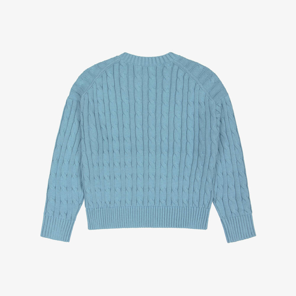 Ralph Lauren-Girls Blue Cotton Cable-Knit Sweater | Childrensalon