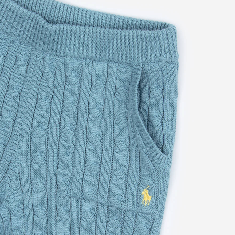 Ralph Lauren-Girls Blue Cotton Cable-Knit Trousers | Childrensalon