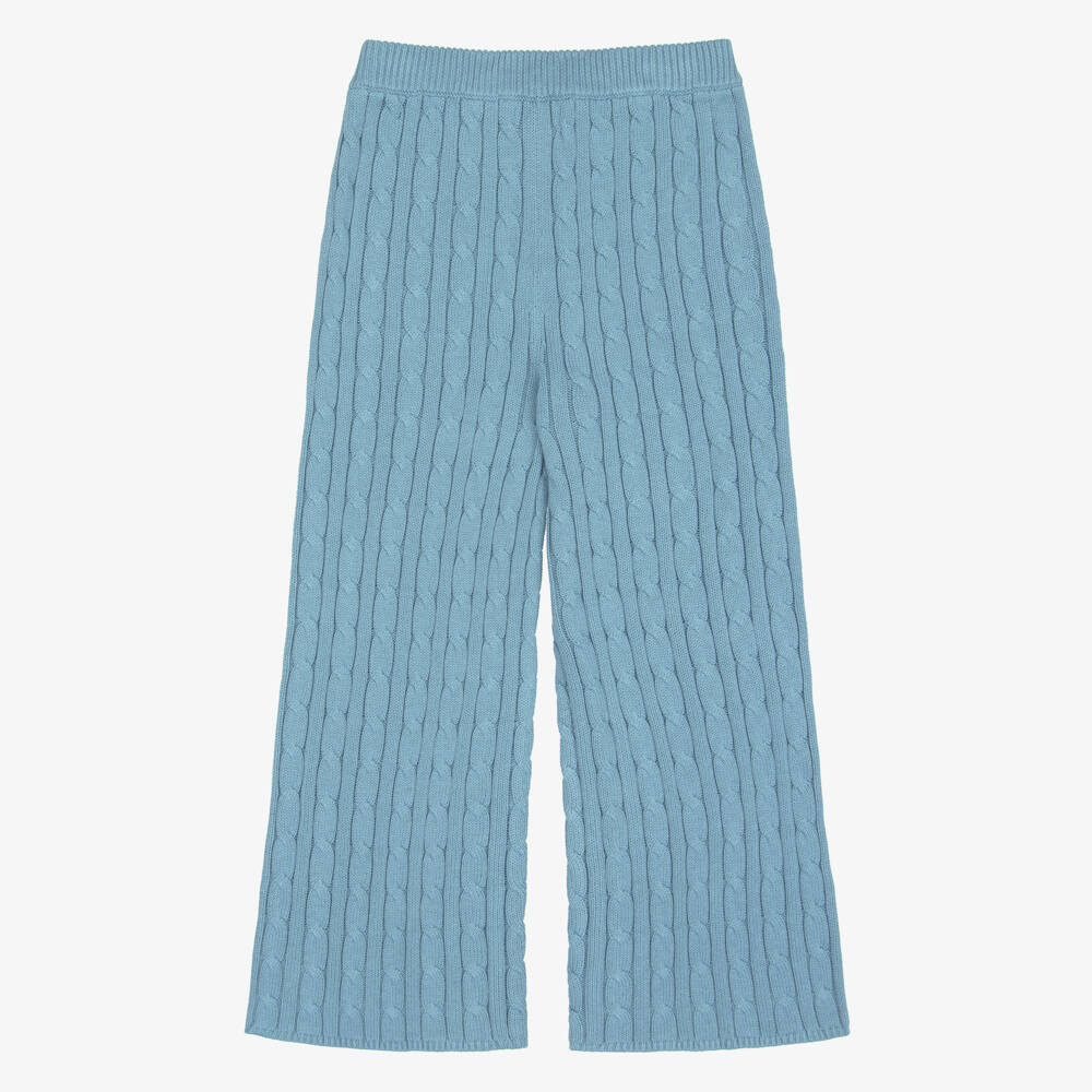 Ralph Lauren-Girls Blue Cotton Cable-Knit Trousers | Childrensalon