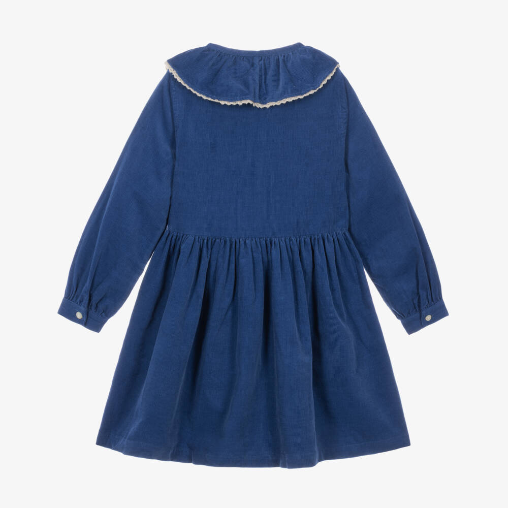 Ralph Lauren-Girls Blue Cotton Corduroy Collared Dress | Childrensalon