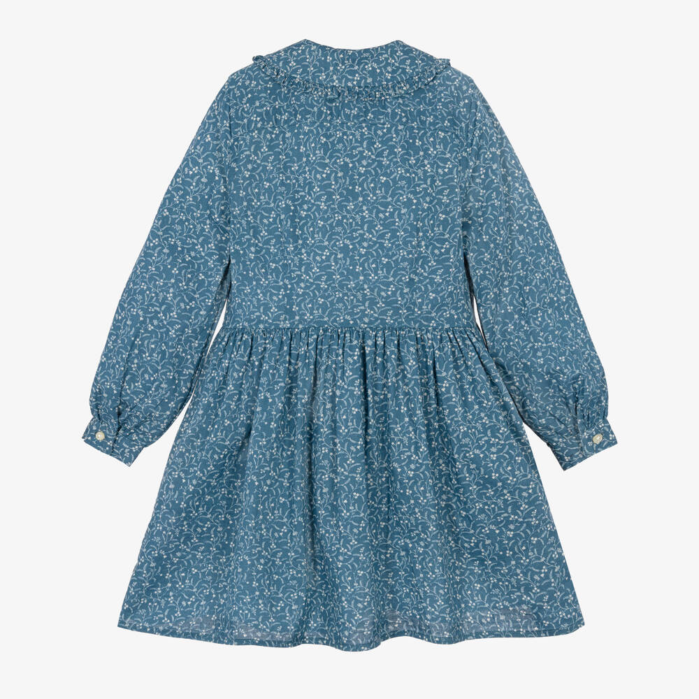 Ralph Lauren-Girls Blue Cotton Floral Print Shirt Dress | Childrensalon