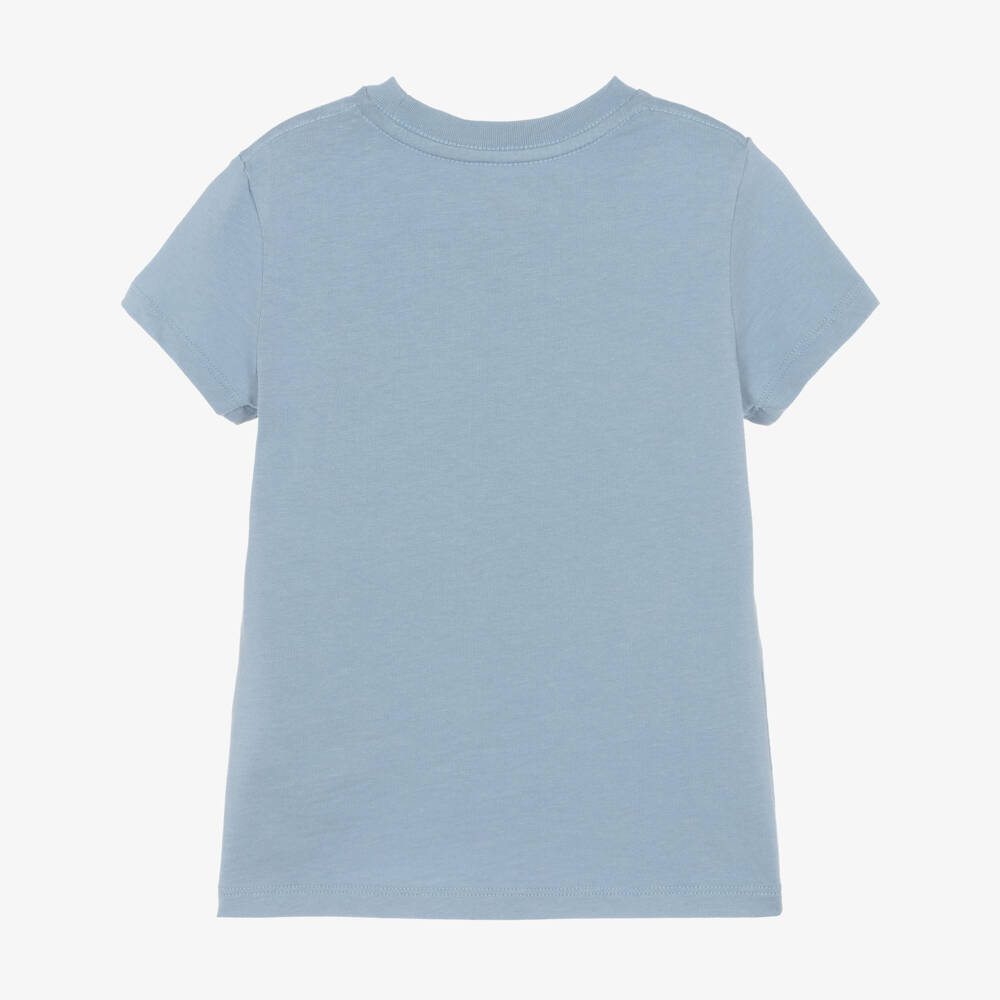 Ralph Lauren-Girls Blue Cotton Jersey T-Shirt with Appliqué Logo | Childrensalon