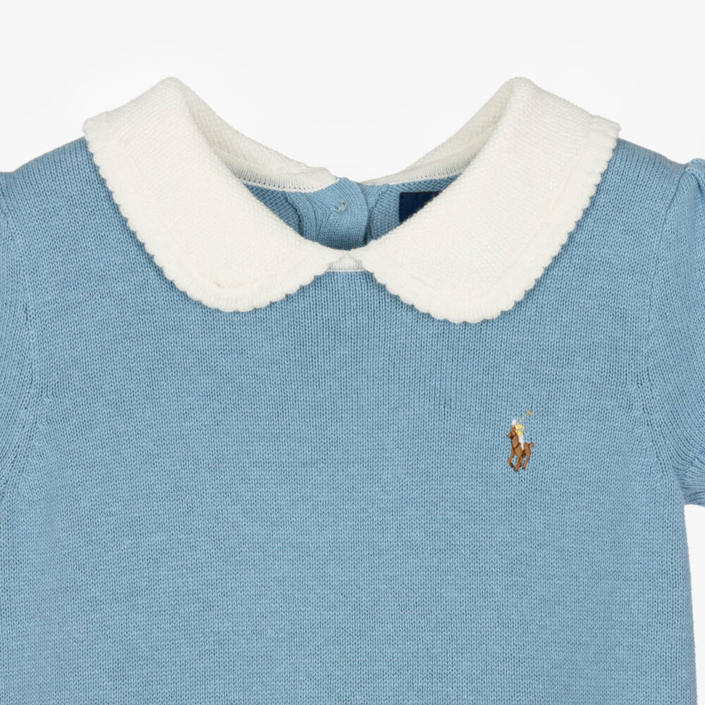 Ralph Lauren-Girls Blue Cotton Knit Dress | Childrensalon