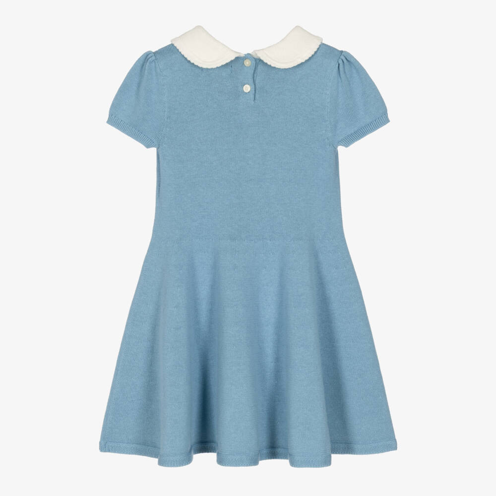 Ralph Lauren-Girls Blue Cotton Knit Dress | Childrensalon
