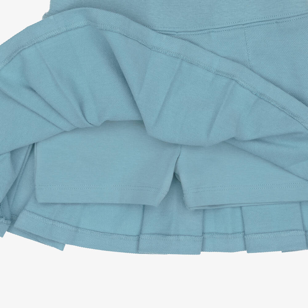 Ralph Lauren-Girls Blue Cotton Piqué Pleated Skort Set | Childrensalon